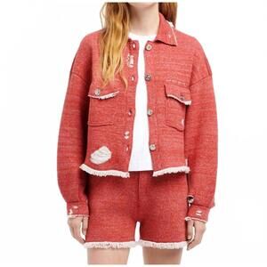 NEW BARRIE denim fringed cashmere cotton shorts in special cinder